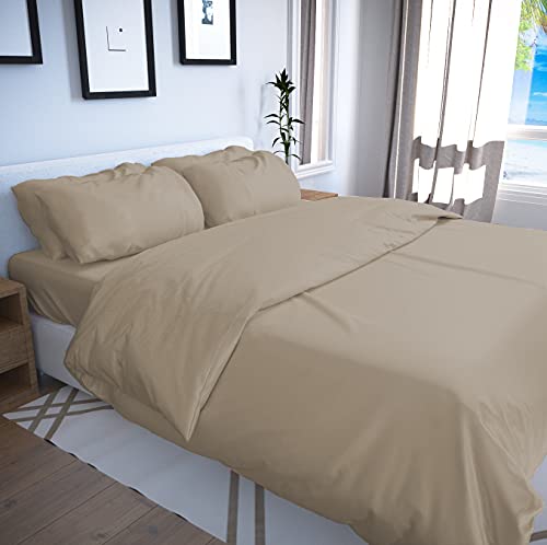 Bamboo Bay 100% Bamboo Duvet Cover 3 Piece Set, Luxury Cooling, 1 Duvet Cover, 2 Pillow Shams with Corner Ties and Elegant Button Closure (King, Sand)